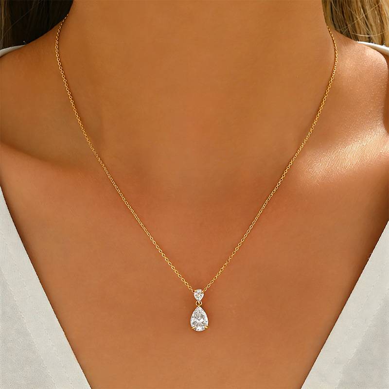 FX39885款S925银镀18K金水滴形Moissanite璀璨露珠Necklace2.5ct