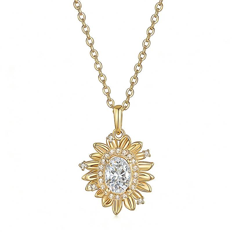 FX39889款S925银镀18K金蛋形Moissanite向日葵Necklace主石5*7mmmm/0.8ct