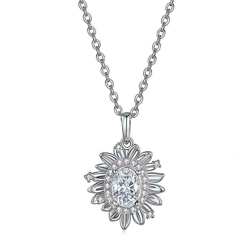FX39889款S925银镀18K金蛋形Moissanite向日葵Necklace主石5*7mmmm/0.8ct