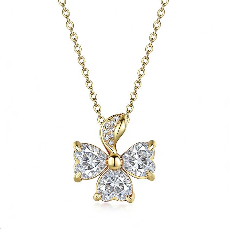 FX39898款S925银镀18K金心形Moissanite三叶草Necklace2.43ct