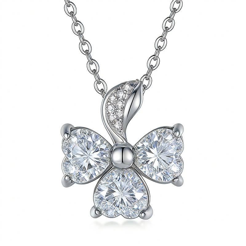 FX39898款S925银镀18K金心形Moissanite三叶草Necklace2.43ct