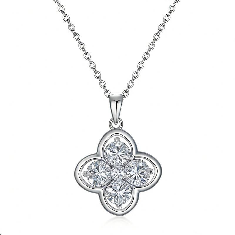 FX39917款S925银镀18K金圆形Moissanite幸运四叶草Necklace2.0ct