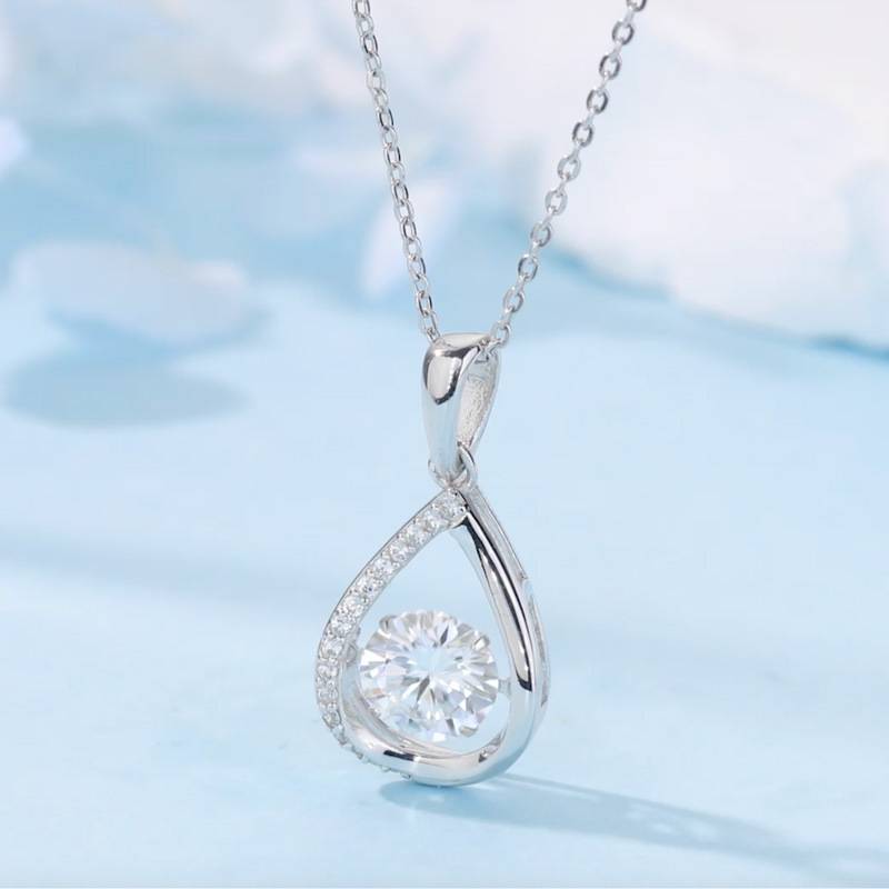 HZ1431WD款S925银镀18K金圆形莫桑钻灵动梨形项链主石6.5mm/1.0ct
