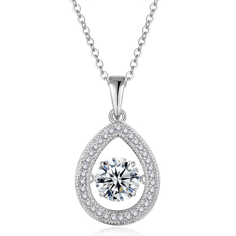 HZ1432WD款S925银镀18K金圆形Moissanite灵动梨形Necklace主石6.5mm/1.0ct