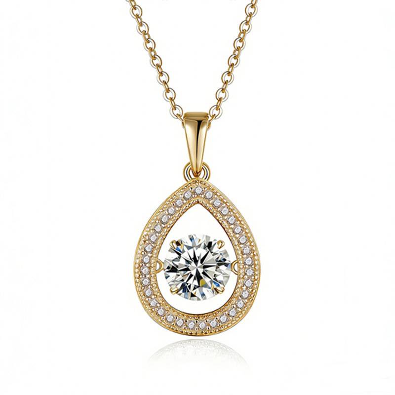 HZ1432WD款S925银镀18K金圆形Moissanite灵动梨形Necklace主石6.5mm/1.0ct