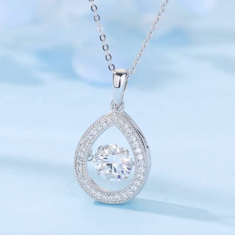 HZ1432WD款S925银镀18K金圆形Moissanite灵动梨形Necklace主石6.5mm/1.0ct