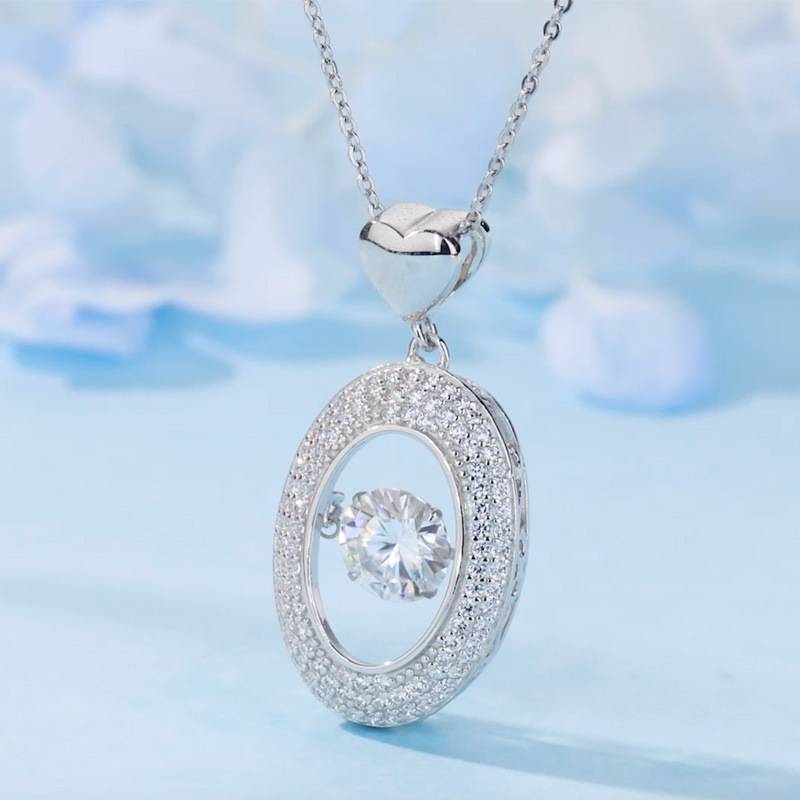 HZ1433WD款S925银镀18K金圆形Moissanite灵动椭圆形Necklace主石6.5mm/1.0ct