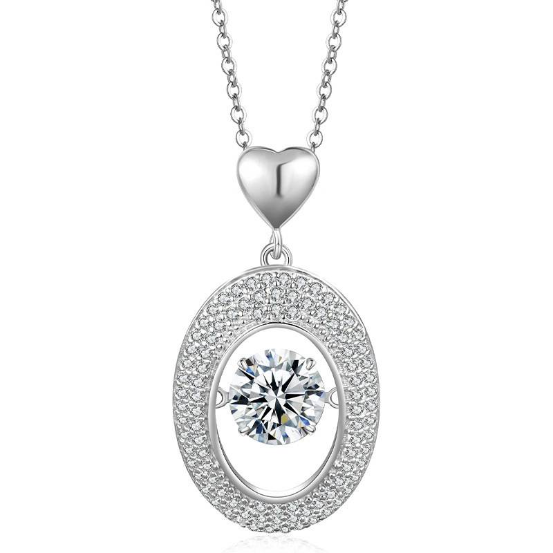 HZ1433WD款S925银镀18K金圆形Moissanite灵动椭圆形Necklace主石6.5mm/1.0ct