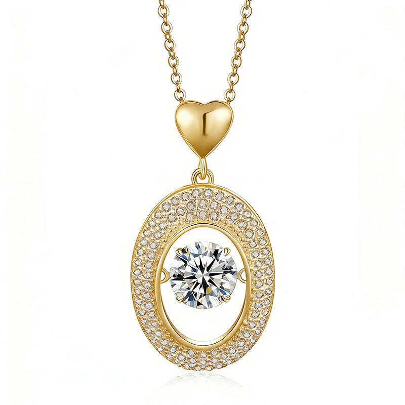 HZ1433WD款S925银镀18K金圆形Moissanite灵动椭圆形Necklace主石6.5mm/1.0ct