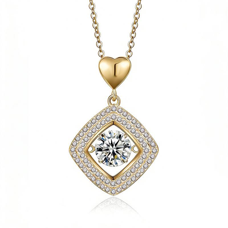 HZ1434WD款S925银镀18K金圆形Moissanite灵动方形Necklace主石6.5mm/1.0ct
