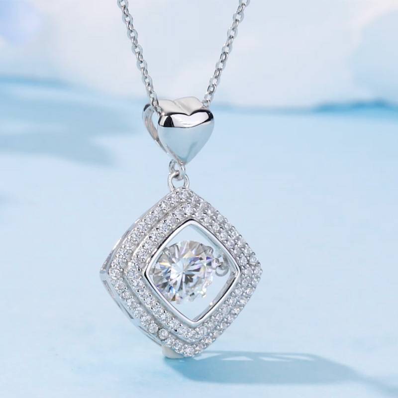 HZ1434WD款S925银镀18K金圆形Moissanite灵动方形Necklace主石6.5mm/1.0ct