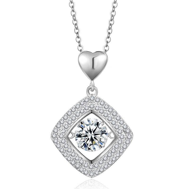 HZ1434WD款S925银镀18K金圆形Moissanite灵动方形Necklace主石6.5mm/1.0ct