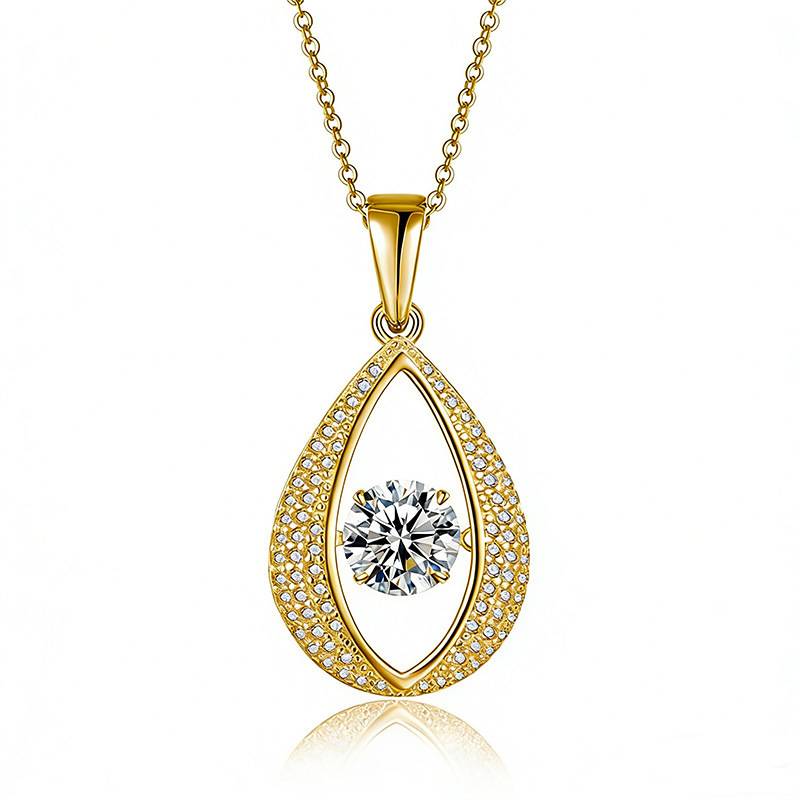 HZ1435WD款S925银镀18K金圆形Moissanite灵动梨形Necklace主石6.5mm/1.0ct