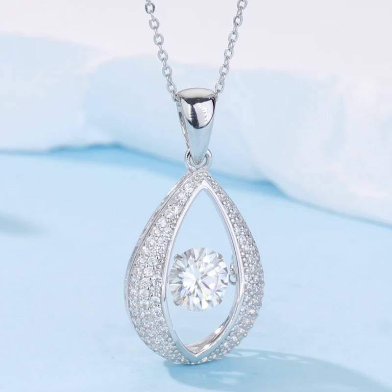 HZ1435WD款S925银镀18K金圆形Moissanite灵动梨形Necklace主石6.5mm/1.0ct