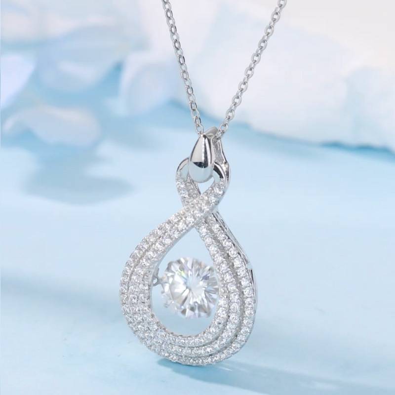 HZ1436WD款S925银镀18K金圆形莫桑钻灵动项链主石6.5mm/1.0ct