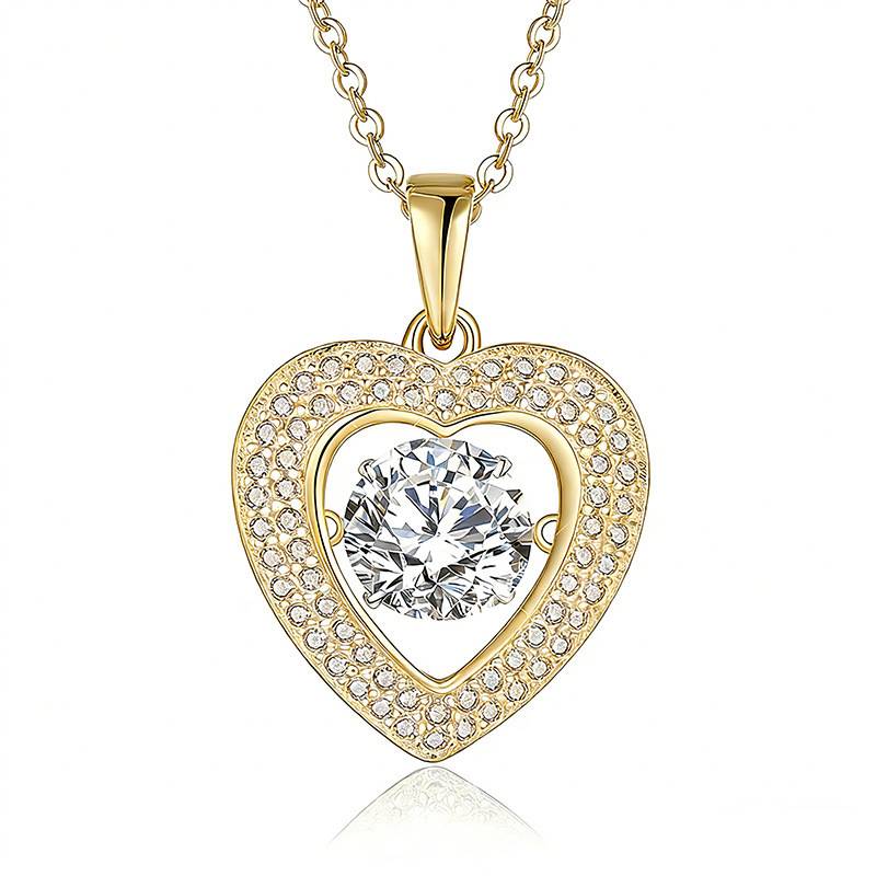 HZ1441WD款S925银镀18K金圆形Moissanite灵动心形Necklace主石6.5mm/1.0ct