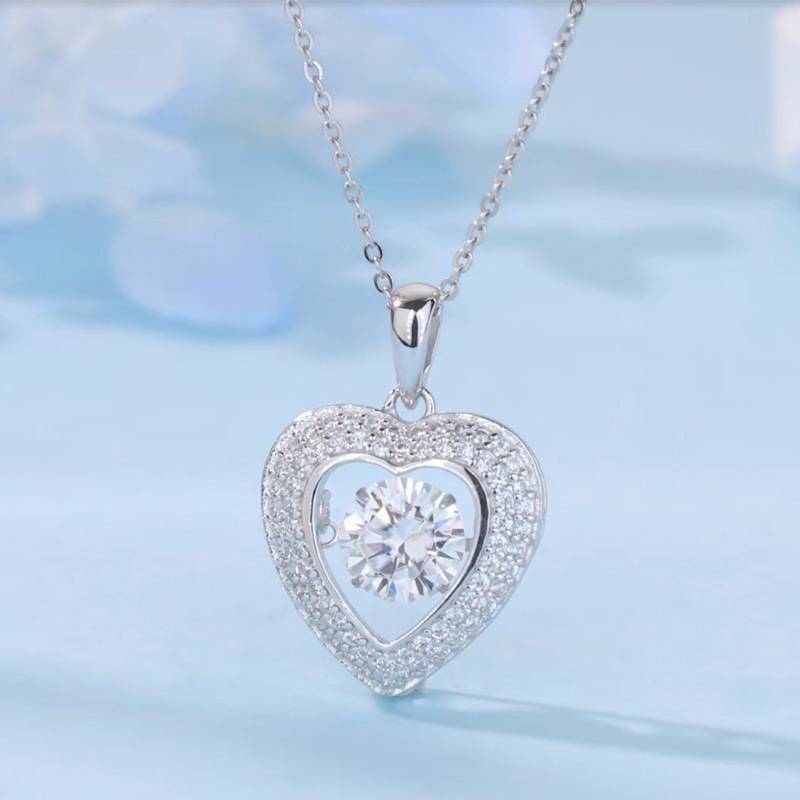 HZ1441WD款S925银镀18K金圆形Moissanite灵动心形Necklace主石6.5mm/1.0ct
