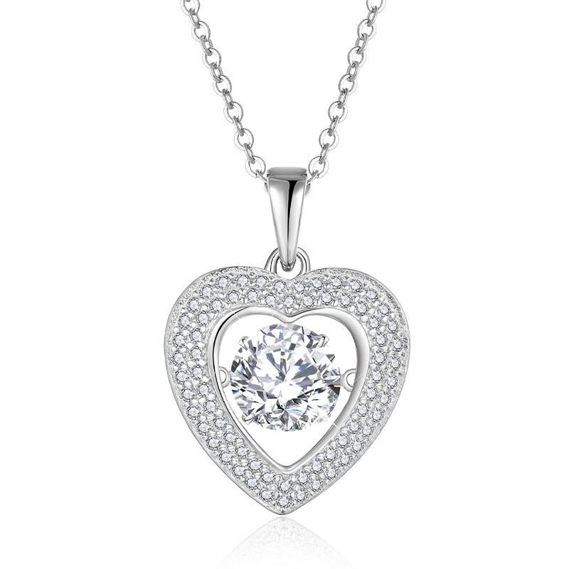 HZ1441WD款S925银镀18K金圆形Moissanite灵动心形Necklace主石6.5mm/1.0ct