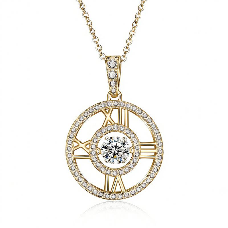 HZ1443WD款S925银镀18K金圆形Moissanite灵动罗马时空Necklace主石6.5mm/1.0ct