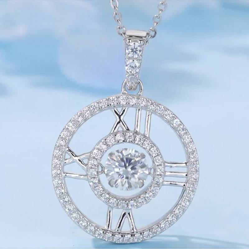 HZ1443WD款S925银镀18K金圆形Moissanite灵动罗马时空Necklace主石6.5mm/1.0ct