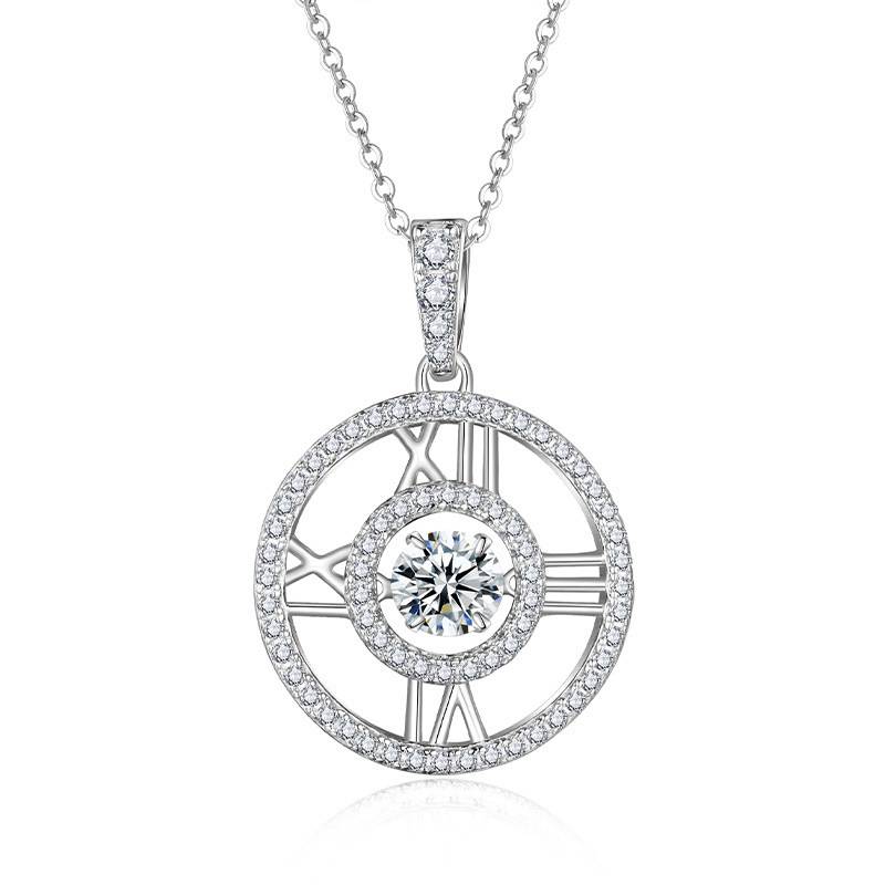 HZ1443WD款S925银镀18K金圆形Moissanite灵动罗马时空Necklace主石6.5mm/1.0ct
