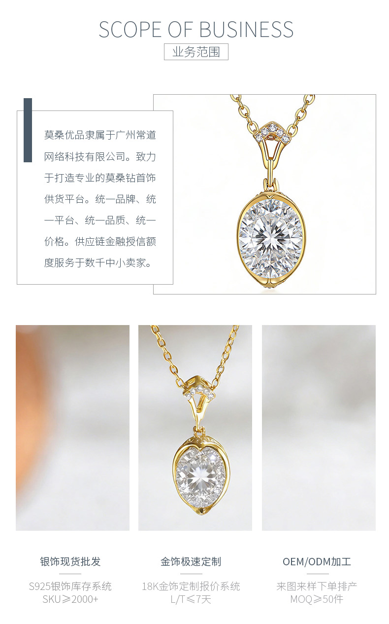 FX36914款S925银镀18K金蛋形莫桑钻承载幸福项链主石10*8mm/3.0ct - 3