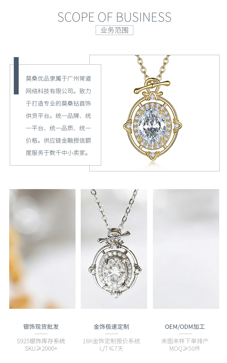FX39525款S925银镀18K金蛋形莫桑钻浪漫星球项链主石8*6mm/1.5ct - 3