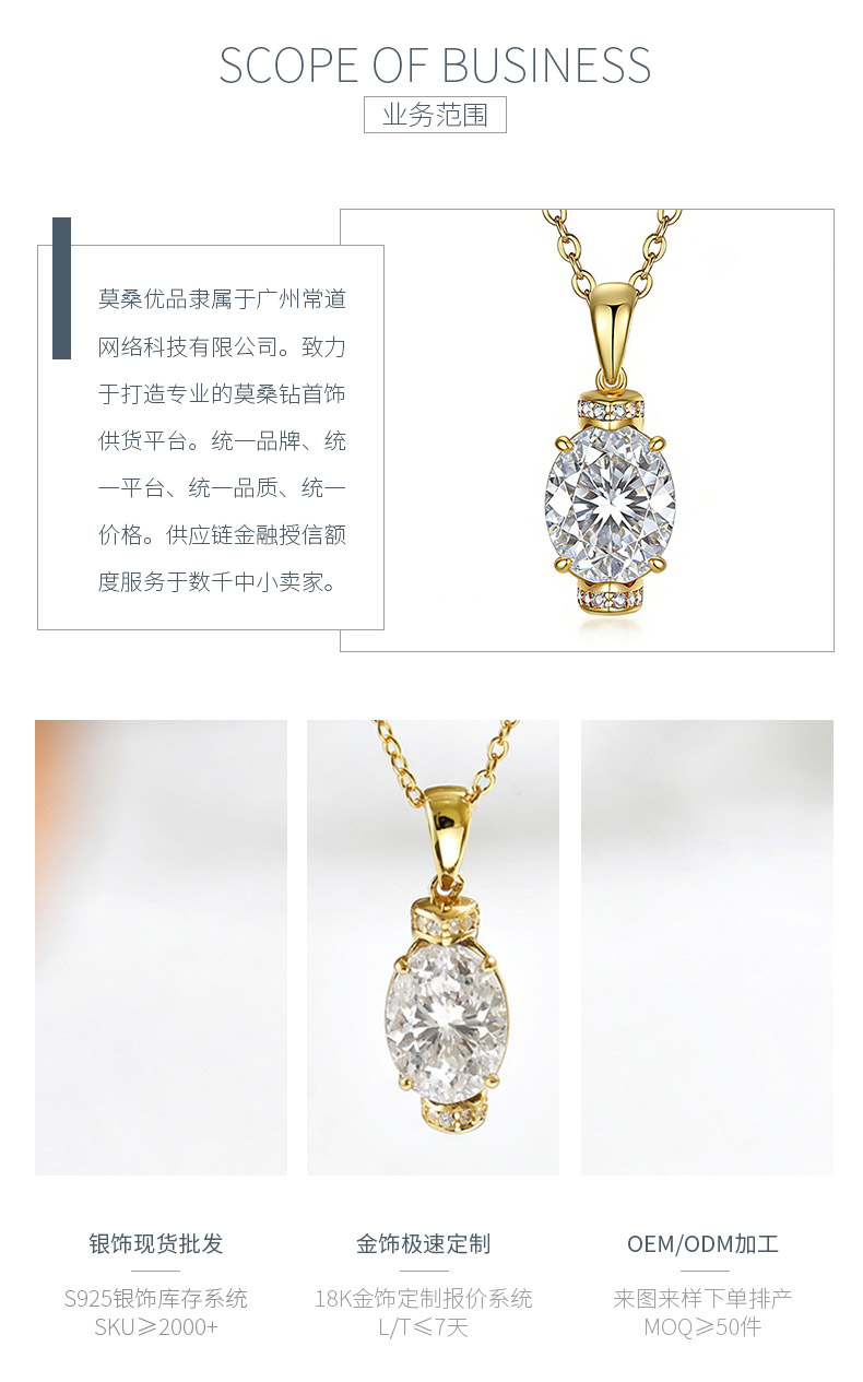 FX39528款S925银镀18K金蛋形莫桑钻守护梦想项链主石10*8mm/3.0ct - 3