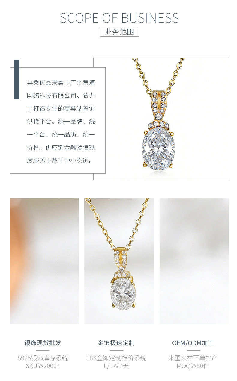 FX39530款S925银镀18K金蛋形莫桑钻简约轻奢项链主石8*6mm/1.5ct - 3