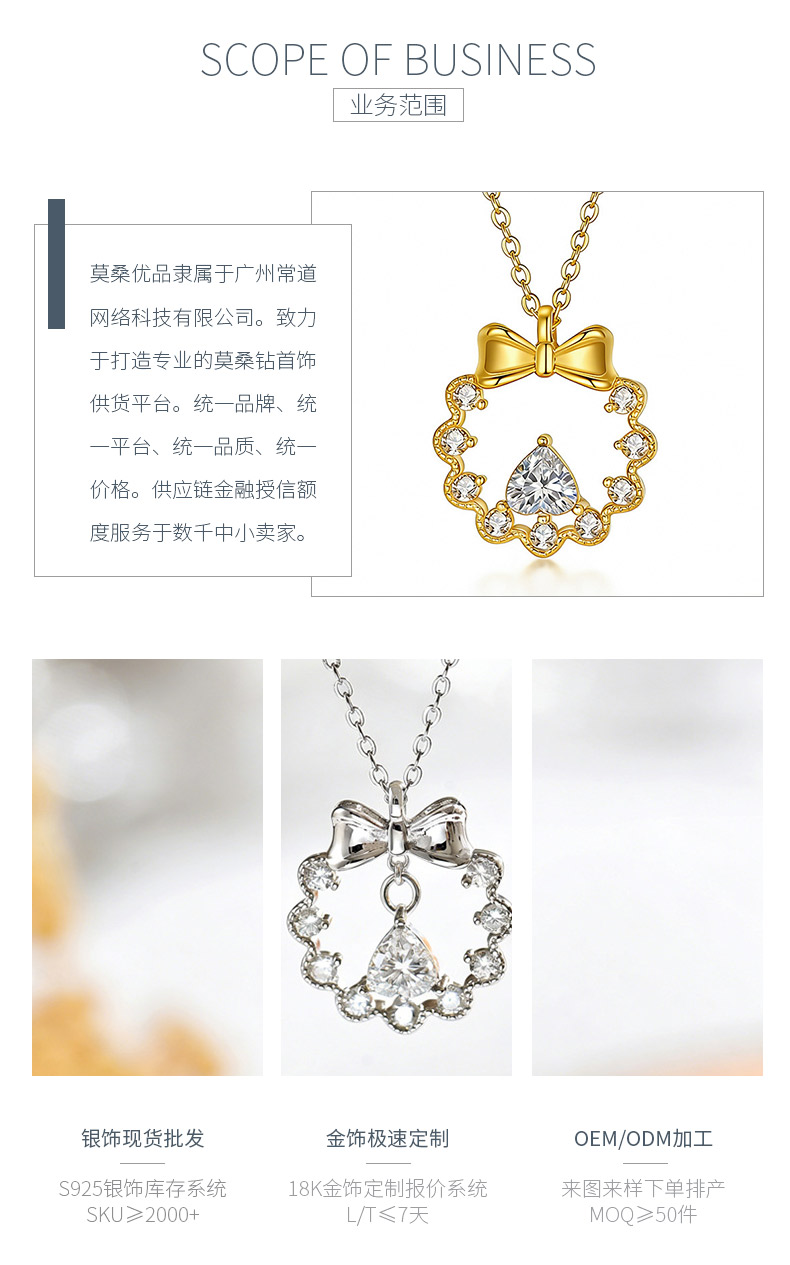 FX39538款S925银镀18K金肥三角形莫桑钻公主花环项链主石5mm/0.5ct - 3
