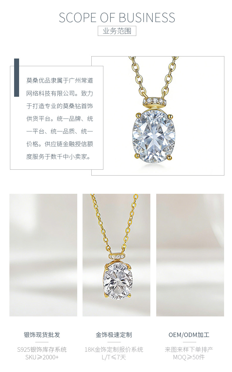 FX39552款S925银镀18K金蛋形莫桑钻香水瓶项链主石10*8mm/3.0ct - 3