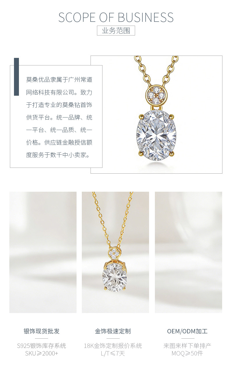 FX39611款S925银镀18K金蛋形莫桑钻简约典雅项链主石10*8mm/3.0ct - 3