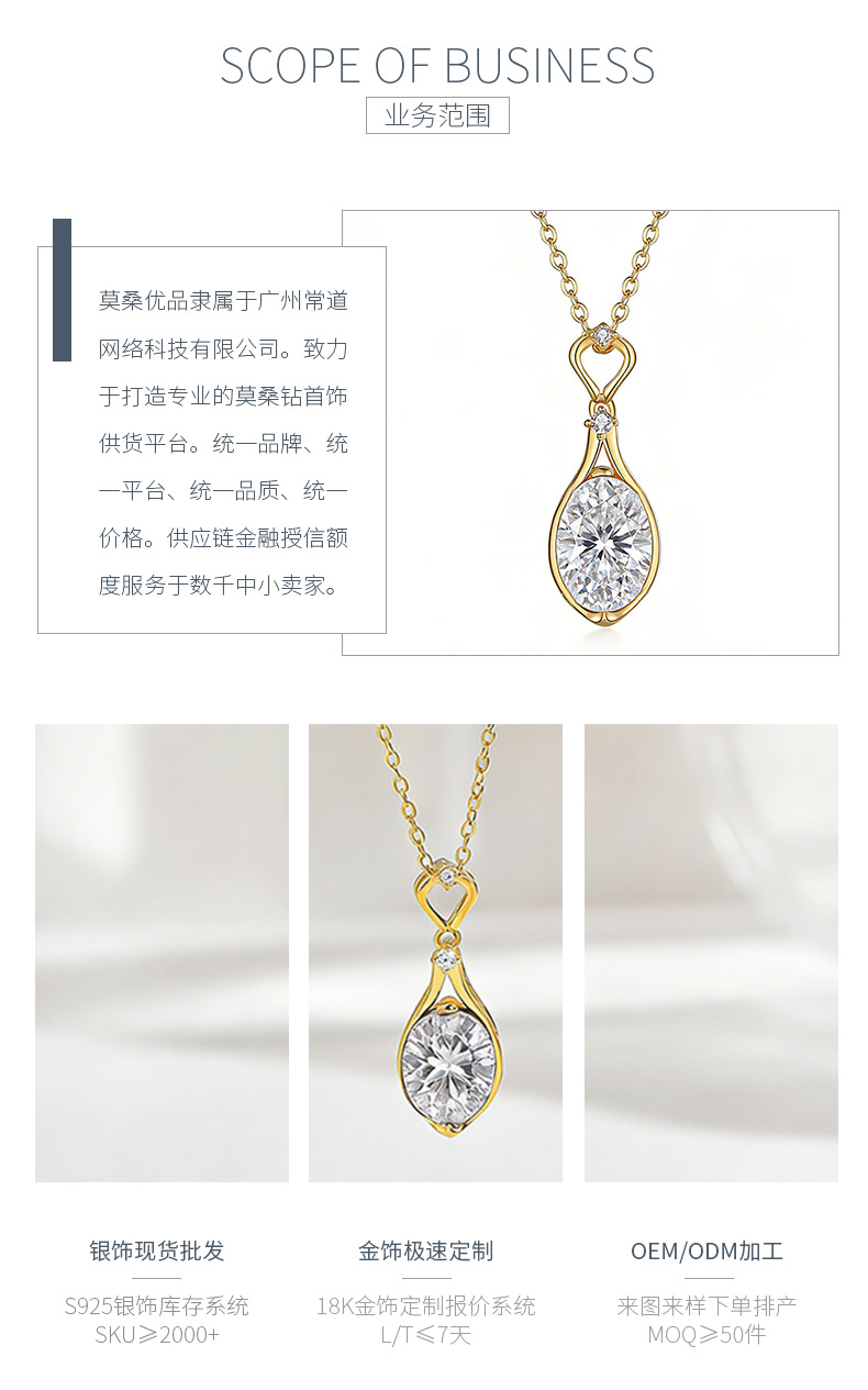 FX39612款S925银镀18K金蛋形莫桑钻轻奢鸽子蛋项链主石10*8mm/3.0ct - 3