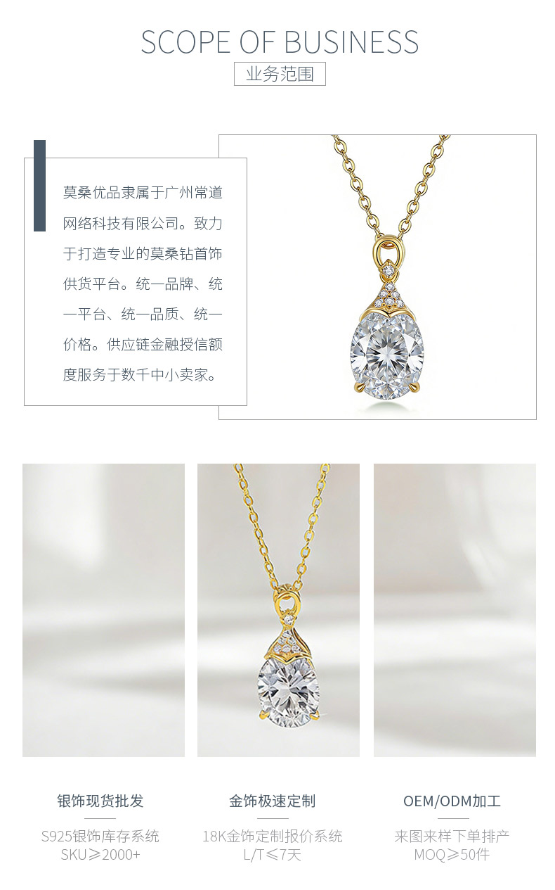 FX39615款S925银镀18K金蛋形莫桑钻优雅气质项链主石10*8mm/3.0ct - 3