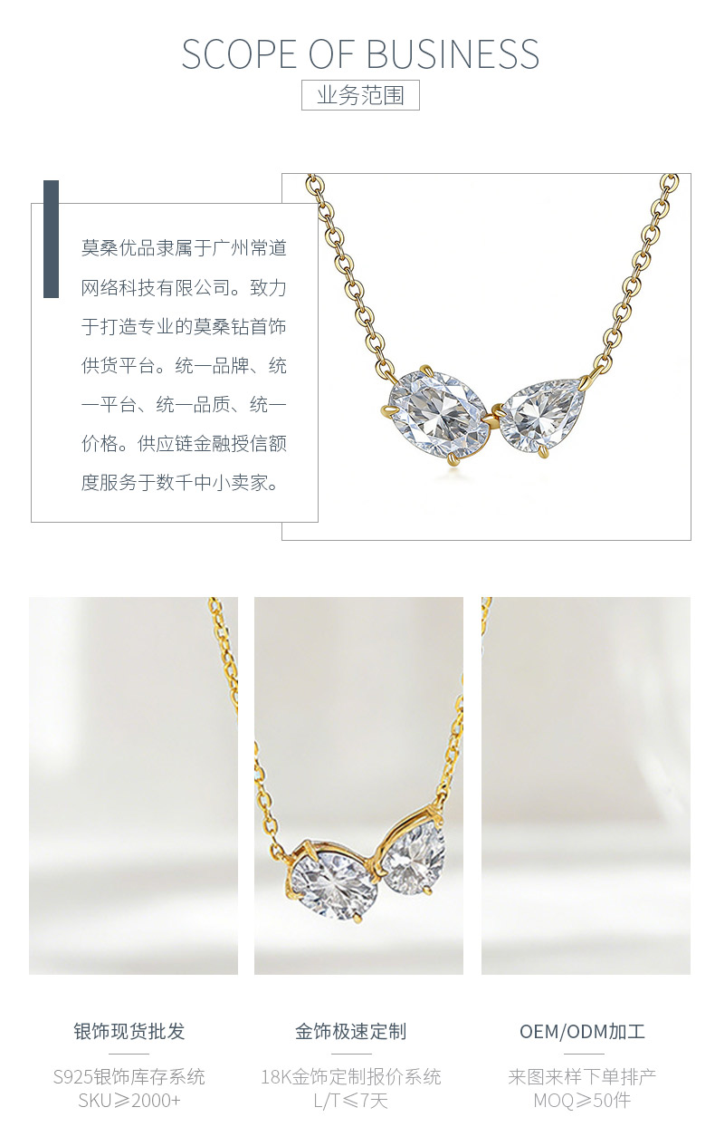 FX39622款S925银镀18K金双石款莫桑钻有你相伴项链2.3ct - 3