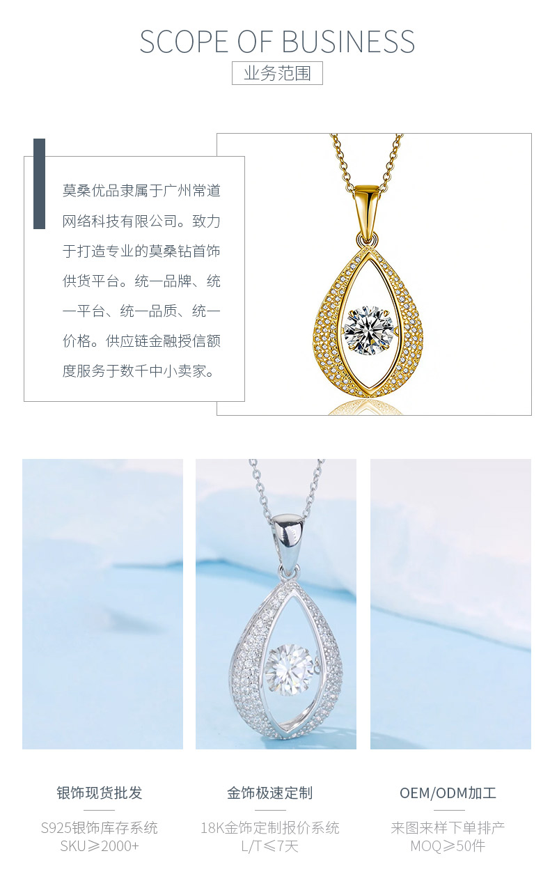 HZ1435WD款S925银镀18K金圆形莫桑钻灵动梨形项链主石6.5mm/1.0ct - 3