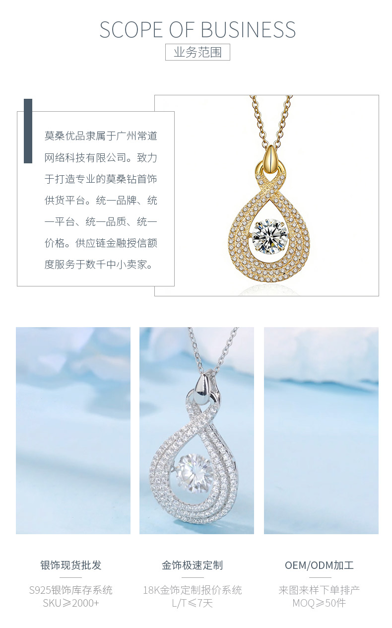 HZ1436WD款S925银镀18K金圆形莫桑钻灵动项链主石6.5mm/1.0ct - 3