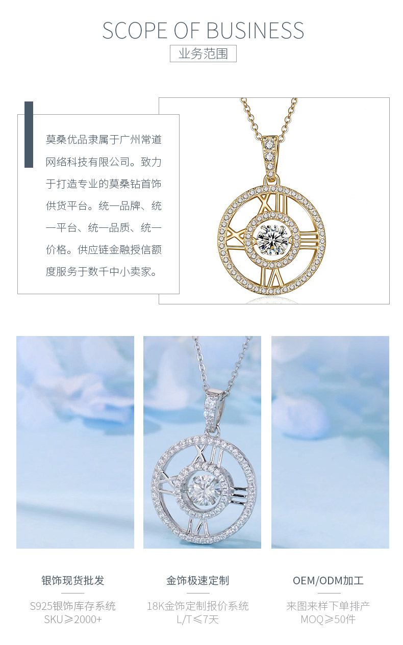 HZ1443WD款S925银镀18K金圆形莫桑钻灵动罗马时空项链主石6.5mm/1.0ct - 3