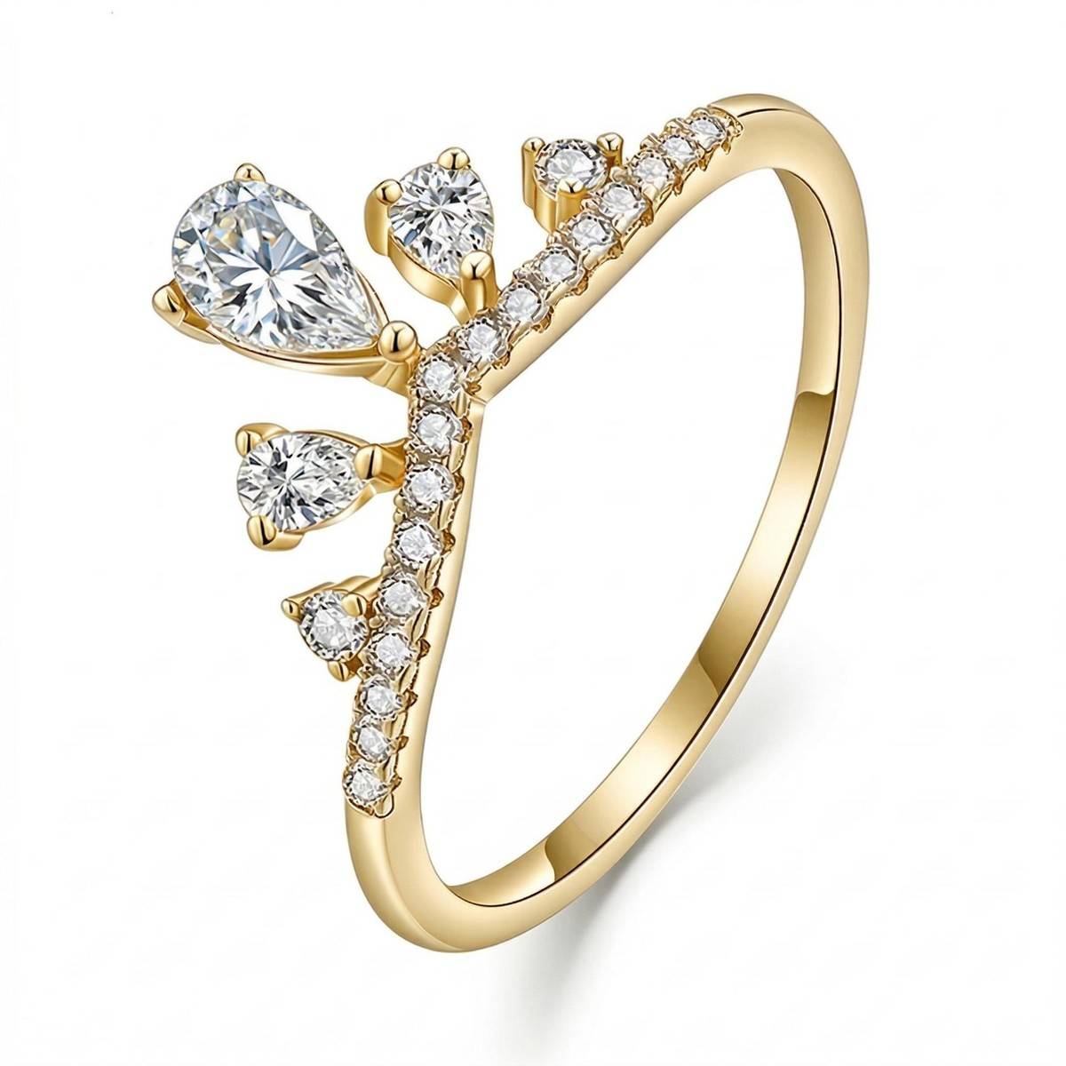 FX39363款S925银镀18K金水滴形MoissaniteAffordable Luxury小皇冠Women's Ring0.7ct