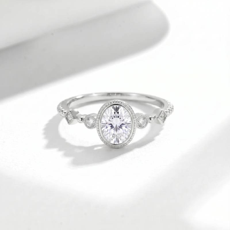 FX39368款S925银镀18K金蛋形Moissanite点点星光Affordable LuxuryWomen's Ring1.0ct