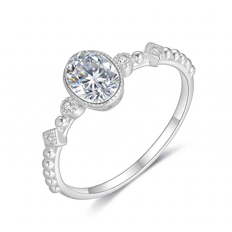 FX39368款S925银镀18K金蛋形Moissanite点点星光Affordable LuxuryWomen's Ring1.0ct