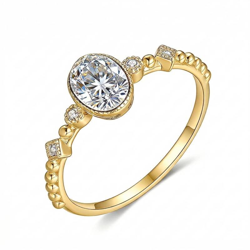 FX39368款S925银镀18K金蛋形Moissanite点点星光Affordable LuxuryWomen's Ring1.0ct