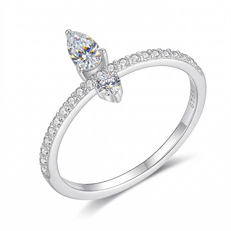 FX39369款S925银镀18K金水滴形Moissanite彼此守护Affordable LuxuryWomen's Ring0.6ct