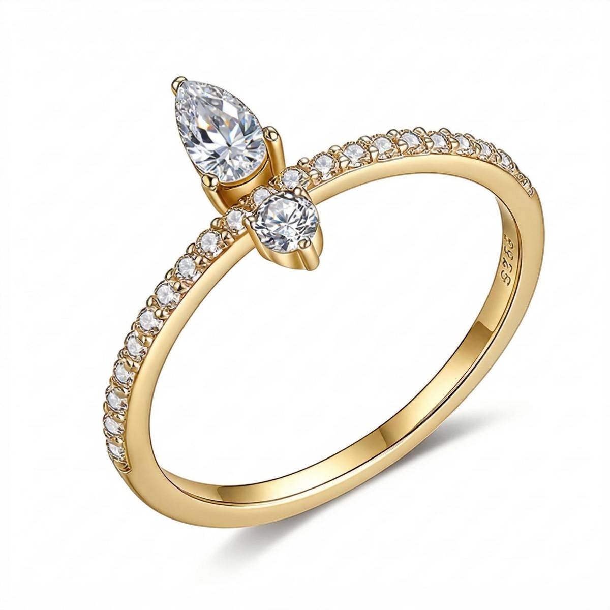 FX39369款S925银镀18K金水滴形莫桑钻彼此守护轻奢女戒0.6ct