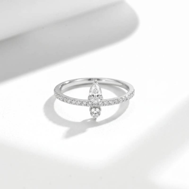 FX39369款S925银镀18K金水滴形Moissanite彼此守护Affordable LuxuryWomen's Ring0.6ct