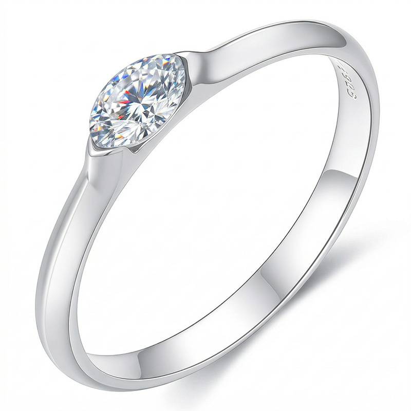 FX39372款S925银镀18K金马眼形Moissanite手捧幸福Affordable LuxuryWomen's Ring0.3ct