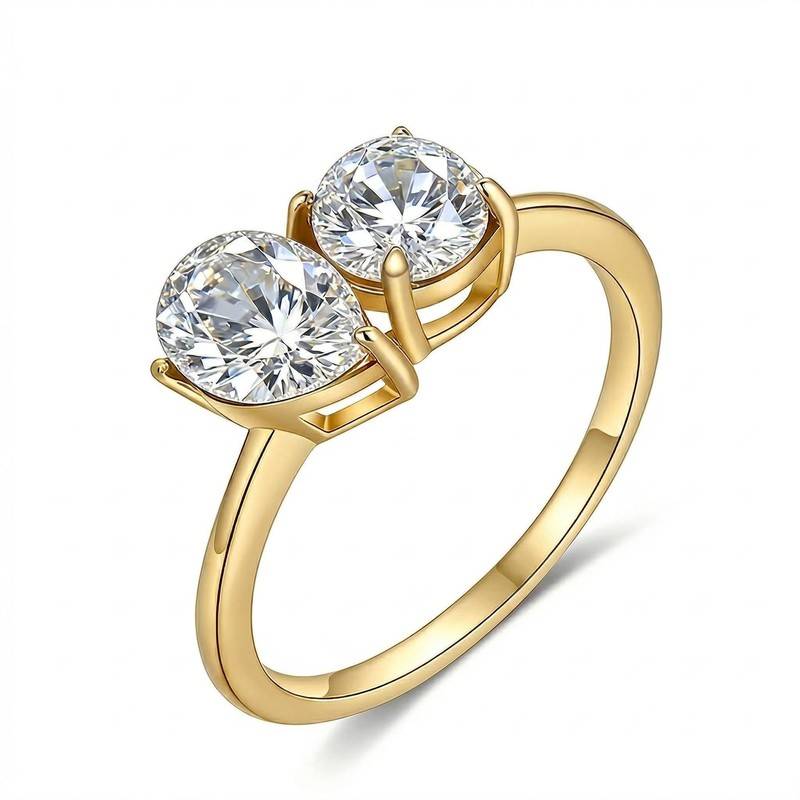 FX39617款S925银镀18K金水滴形圆形Moissanite双石款相辅相成Women's Ring1.6ct