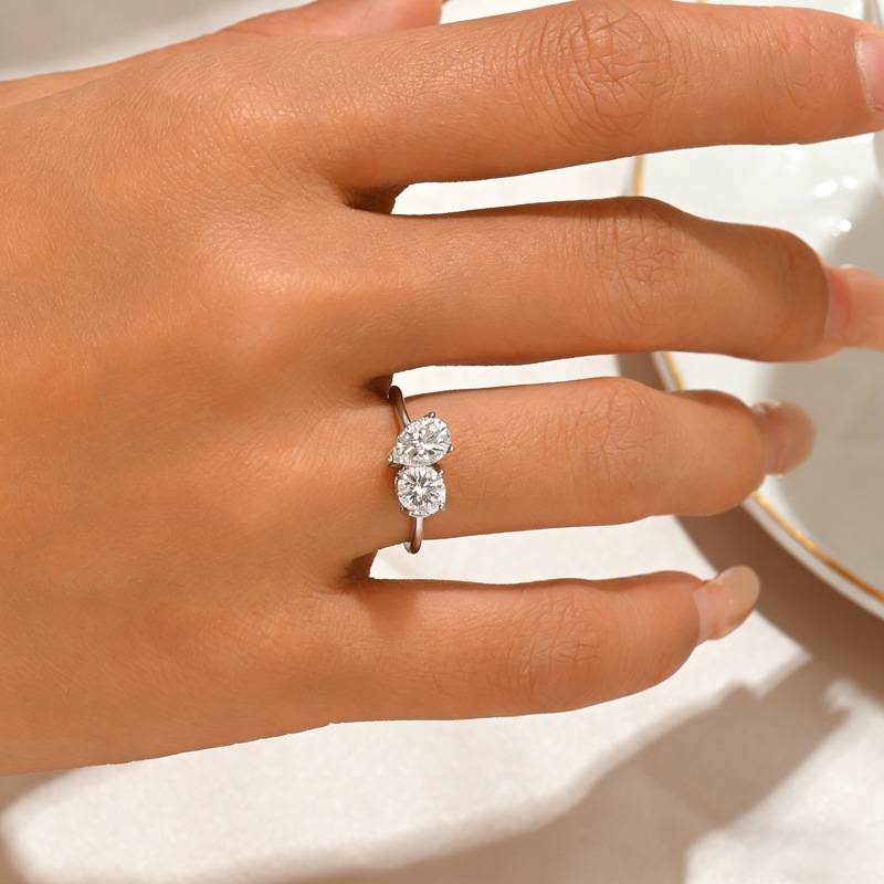 FX39617款S925银镀18K金水滴形圆形Moissanite双石款相辅相成Women's Ring1.6ct