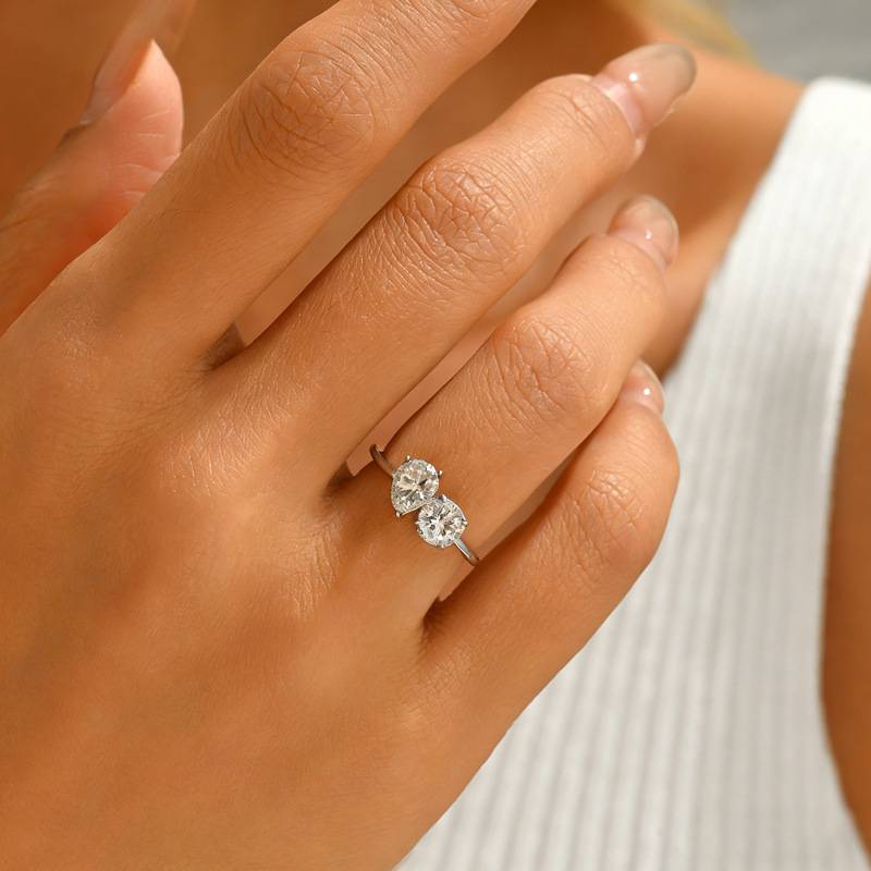 FX39617款S925银镀18K金水滴形圆形Moissanite双石款相辅相成Women's Ring1.6ct