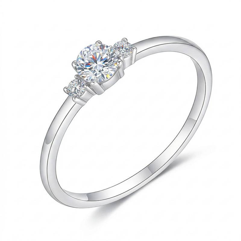 FX39384B款S925银镀18K金圆形莫桑钻陪伴轻奢女戒0.37ct